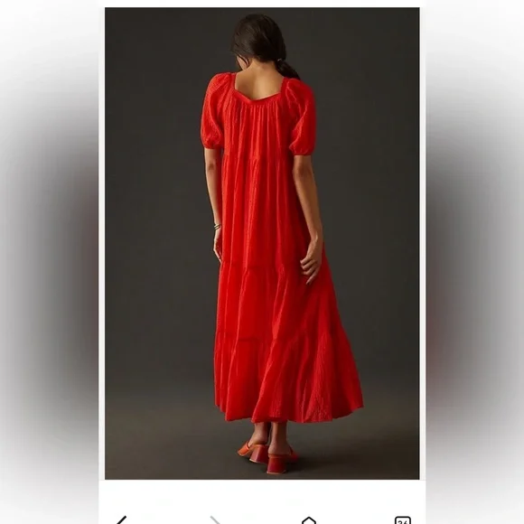 Anthropologie Tiered Puff-Sleeve
Maxi Dress size medium - Picture 2 of 6